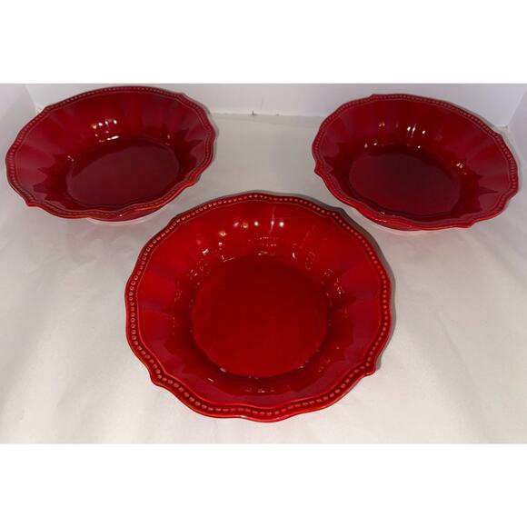 The Pioneer Woman Paige Red Soup/Cereal Bowl Scalloped Edge (Set of 3) - Picture 1 of 4